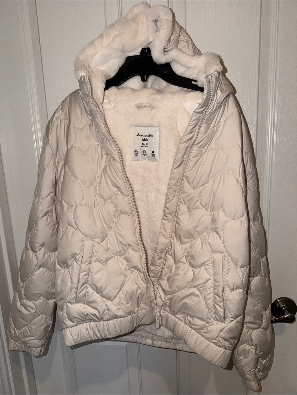 Abercrombie Kids Cream Quilted Hooded Jacket